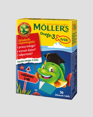 Suplemento alimentar com ácidos Omega-3 Peixe com sabor a framboesa Moller's 36 gomas - 1