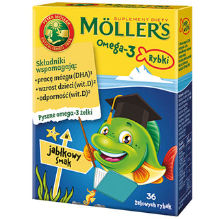 Suplemento alimentar com ácidos gordos ómega 3 Moller's sabor maçã peixe 36 gomas - 1