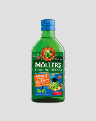 Óleo de fígado de bacalhau norueguês com aroma a frutos Moller com 600 UI de vitamina D3 - 1