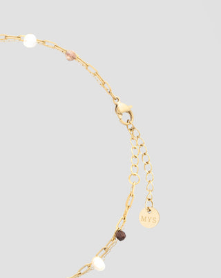 Pulseira de tornozelo em aço inoxidável banhado a ouro com ágata, maifan, jaspe e aventurina Mys_2 - 3