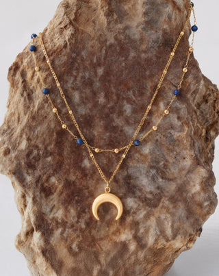 Colar de pedra natural lapis lazuli banhado a ouro com lua crescente Mys - 3