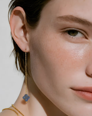 Conjunto de brincos banhados a ouro com pedras naturais lapis lazuli Mys - 4