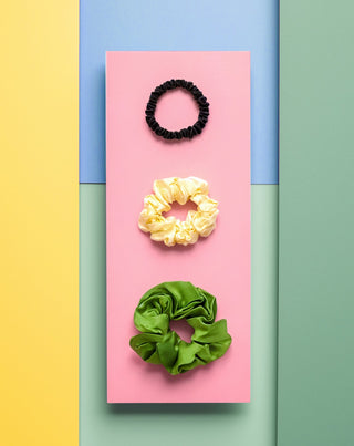 Conjunto de elásticos para cabelo em seda 100% natural - verde, creme, preto Twisty 3 pcs. - 3