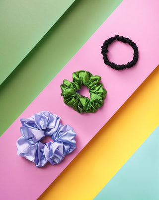 Conjunto de elásticos para cabelo em seda 100% natural - roxo, verde, preto Twisty 3 pcs. - 3