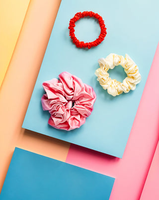 Conjunto de elásticos para cabelo em seda 100% natural - rosa, creme, vermelho Twisty 3 pcs. - 4