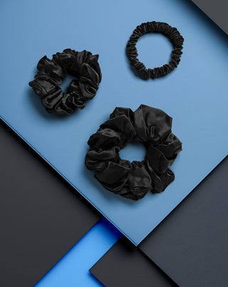 Conjunto de elásticos de cabelo Twisty em seda 100% natural preta 3 peças. - 3