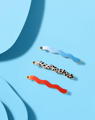 Conjunto de ganchos para cabelo ondulado em mármore, azul, vermelho Twisty 3 pcs. - 2