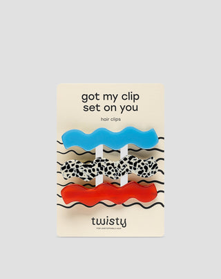 Conjunto de ganchos para cabelo ondulado - marmoreado, azul, vermelho Twisty 3 pcs. - 1