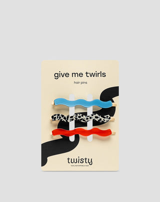 Conjunto de ganchos para cabelo ondulado em mármore, azul, vermelho Twisty 3 pcs. - 1
