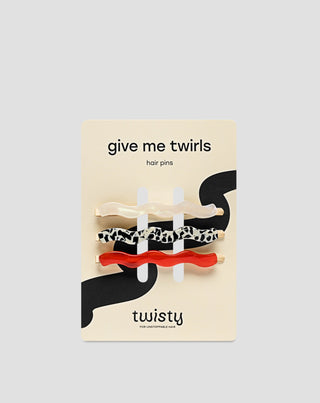 Conjunto de ganchos para cabelo ondulado vermelho, marmoreado, pérola Twisty 3 unid. - 1