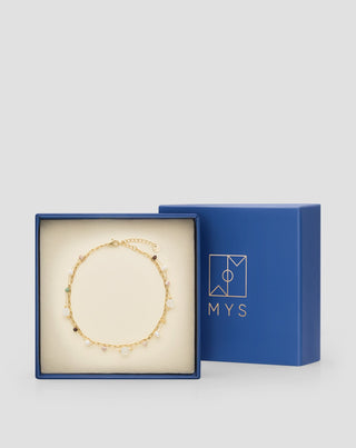 Pulseira de tornozelo em aço inoxidável banhado a ouro com ágata, maifan, jaspe e aventurina Mys - 4