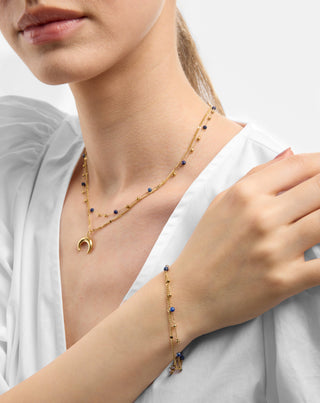 Pulseira em aço inoxidável banhado a ouro com lapis lazuli Mys_1 - 2