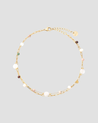 Pulseira de tornozelo em aço inoxidável banhado a ouro com ágata, maifan, jaspe e aventurina Mys_3 - 1