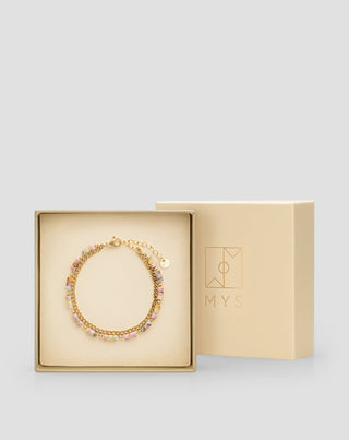 Pulseira em aço inoxidável dourado com Mys Mys rosa e limão jade - 5