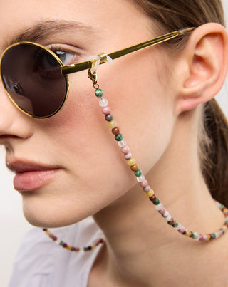 Corrente para óculos banhada a ouro com ágata, maifan, jaspe e aventurina Mys_1 - 2