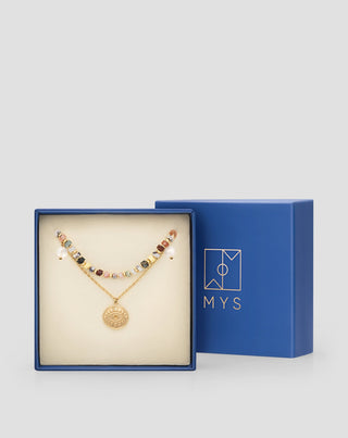 Colar banhado a ouro com pedras naturais ágata, maifan, jaspe, jade e aventurina Mys_4 - 5