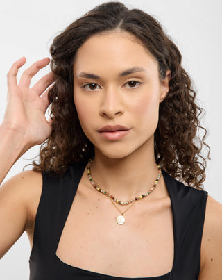 Colar em aço inoxidável dourado com ágata, maifan, jaspe e aventurina Mys_2 - 3