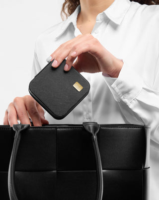 Caixa para jóias pequena com compartimentos, rolos e ganchos, preta Mys_2 - 3