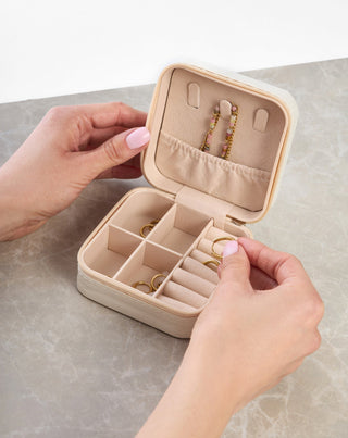 Caixa para jóias pequena com compartimentos, rolos e ganchos, creme Mys_1 - 2