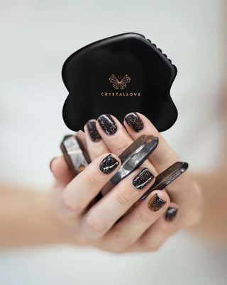 Placa de massagem facial Gua sha feita de pedra obsidiana de grande poder Crystallove - 2
