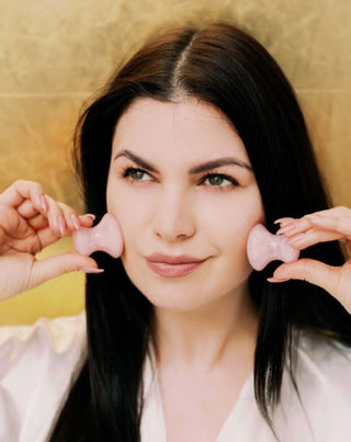 Cogumelo de massagem facial de quartzo rosa natural Crystallove - 2