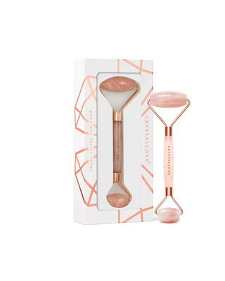 Massajador facial de rolo de quartzo rosa - pedra do amor Crystallove - 1