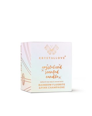 Vela de soja com fluorite arco-íris e champanhe cor-de-rosa num recipiente de vidro da Crystallove - 3