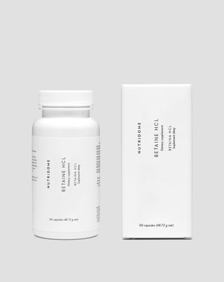 Betaína HCl 475 mg para apoio à digestão, inchaço, sensação de peso e baixa acidez estomacal Nutridome 60 cápsulas