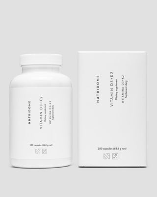 Vitaminas D3+K2 com inulina para apoio do sistema esquelético e da imunidade Nutridome 180 unidades