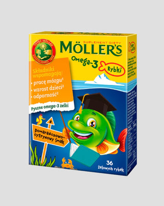 Suplemento alimentar com ácidos gordos ómega 3 Moller's fish 36 jelly beans com sabor a laranja e limão - 1