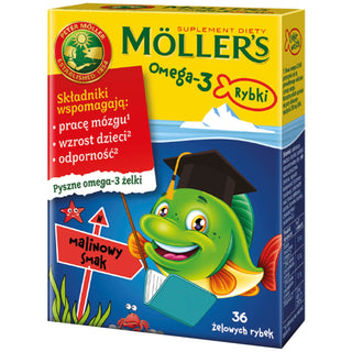 Suplemento alimentar com ácidos Omega-3 Peixe com sabor a framboesa Moller's 36 gomas - 1