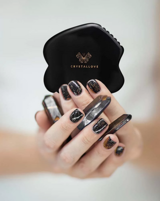 Placa de massagem facial Gua sha feita de pedra obsidiana de grande poder Crystallove - 2