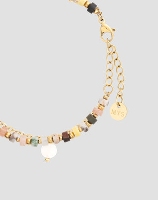 Pulseira de aço inoxidável banhada a ouro com ágata, maifan, jaspe e aventurina Mys_4 - 4