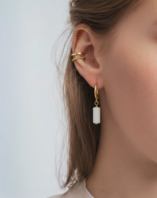 Brincos banhados a ouro com pedras naturais conjunto de brincos em jade branco Mys - 3