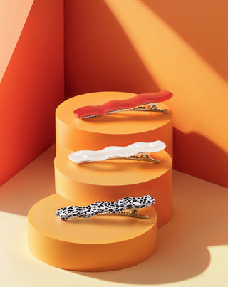 Conjunto de ganchos para cabelo ondulado - vermelho, marmoreado, pérola Twisty 3 pcs. - 2