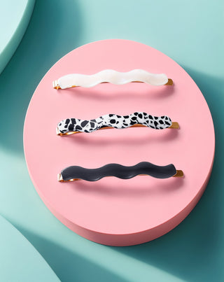 Conjunto de ganchos para cabelo ondulado - marmoreado, pérola, preto Twisty 3 pcs. - 3