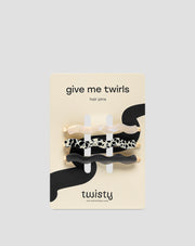Conjunto de ganchos para cabelo ondulado - marmoreado, pérola, preto Twisty 3 pcs.