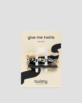 Conjunto de ganchos para cabelo ondulado - marmoreado, pérola, preto Twisty 3 pcs. - 1