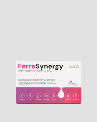 Suplemento alimentar para a carência de ferro para apoiar a absorção com vitamina C, B12 e ácido fólico Gardenpharm FerroSynergy 30 unid. - 1
