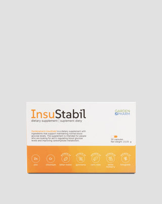 Suplemento alimentar para níveis normais de açúcar e metabolismo InsuStabil Gardenpharm 30 cápsulas - 1
