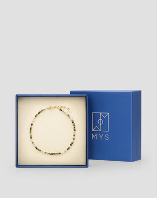 Pulseira de tornozelo em aço inoxidável banhado a ouro Mys com turquesa africana e amazonite - 5