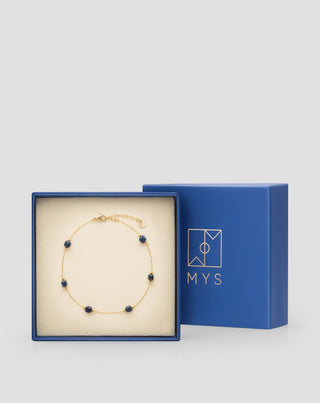 Pulseira de tornozelo em aço inoxidável banhado a ouro Mys com lápis-lazúli - 5