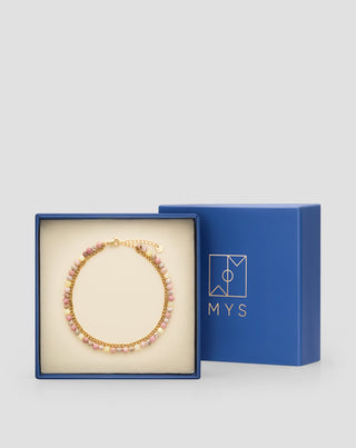 Pulseira de tornozelo em aço inoxidável banhado a ouro Mys com jade rosa e limão - 4