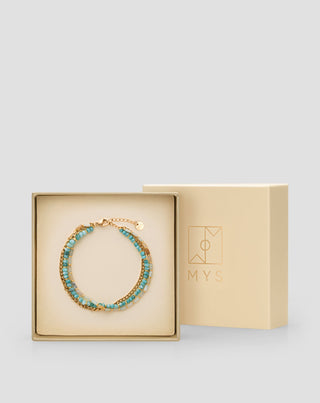 Pulseira em aço inoxidável banhado a ouro com turquesa africana e amazonite Mys - 4