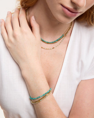 Pulseira em aço inoxidável banhado a ouro com turquesa africana e amazonite Mys_1 - 2