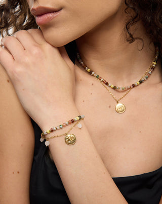 Pulseira de aço inoxidável banhada a ouro com ágata, maifan, jaspe e aventurina Mys_2 - 3