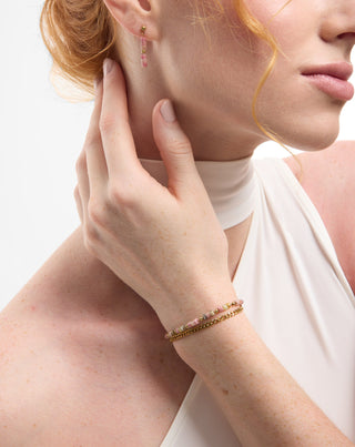 Pulseira em aço inoxidável banhado a ouro com jade rosa e limão Mys_2 - 3