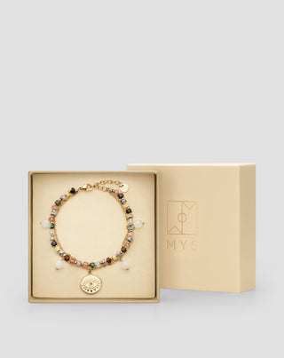 Pulseira de aço inoxidável banhada a ouro com ágata, maifan, jaspe e aventurina Mys - 5