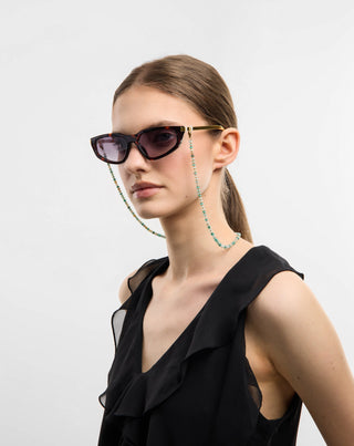 Corrente para óculos banhada a ouro com turquesa africana e amazonite Mys_3 - 3