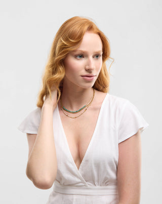 Colar em aço inoxidável banhado a ouro com turquesa africana e amazonite Mys_2 - 4